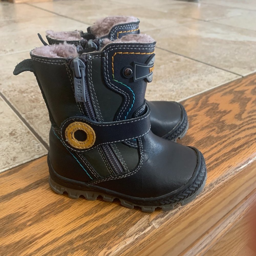 Boots Tom.M Kids Unisex Boots Blue Gray Waterproof Size 21 18-24mon natural fur